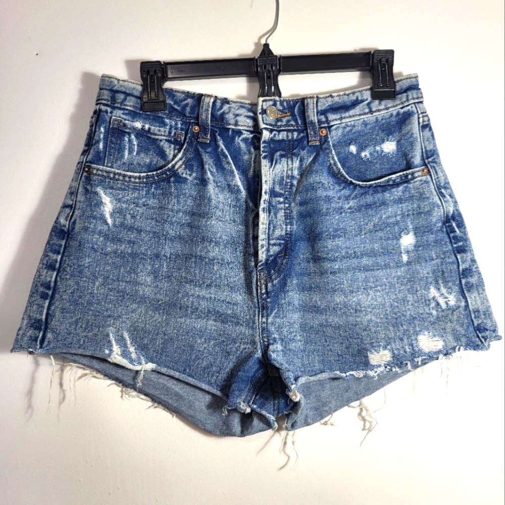 Wild Fable button up distressed rough hem jean shorts women's 10 #2471